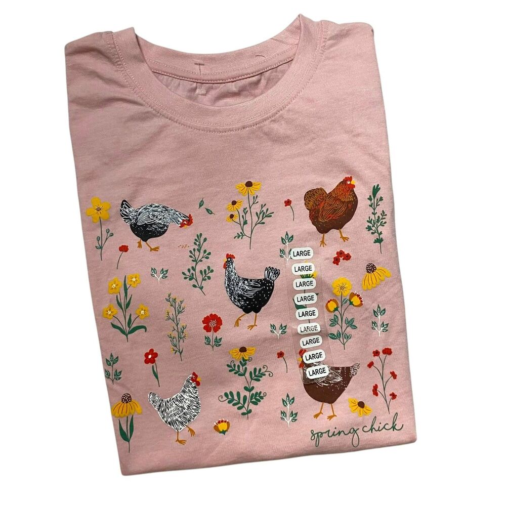 Lost Creek Outfitters Brand Wildflower CHICKEN Super Soft Tee in Pink Size Large